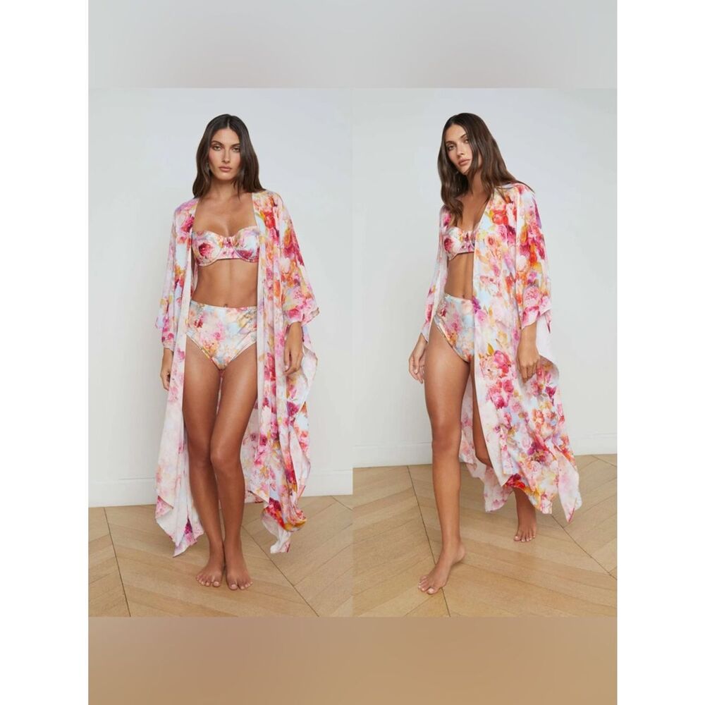 NWT L’AGENCE Kara Kimono Cover-Up in MULTI SOFT CLOUD FLORAL